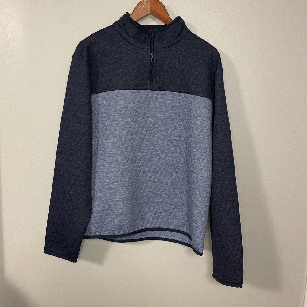 Magaschoni‎ Sweater Mens L Navy Light Blue 1/4 Zip Quilted Pullover